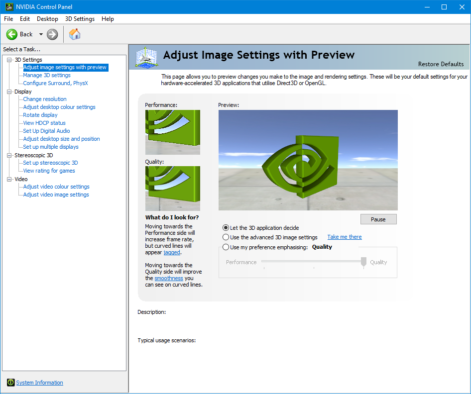 Graphics card settings